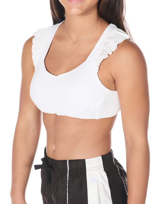 Ruffle Sports Bra in White