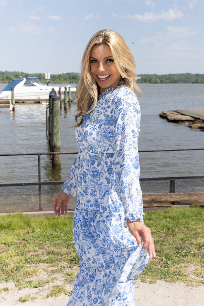 Sail To Sable X The Lucky Knot Long Sleeved Maxi - Seaside Toile