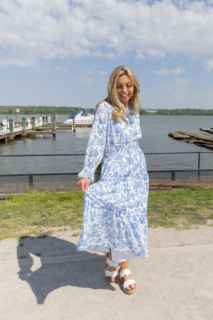 Sail To Sable X The Lucky Knot Long Sleeved Maxi - Seaside Toile