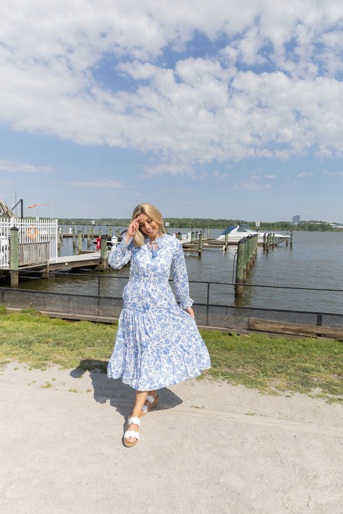 Sail To Sable X The Lucky Knot Long Sleeved Maxi - Seaside Toile