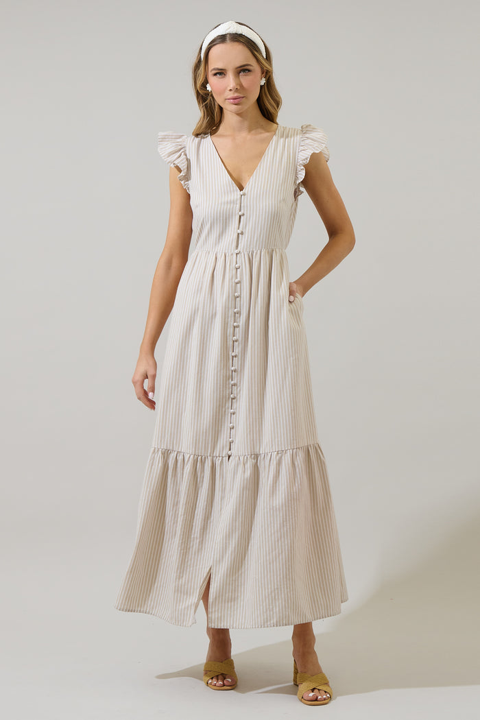 Sandy Striped Evianna Flutter Maxi Dress