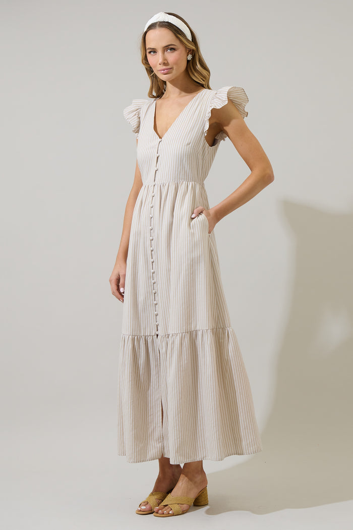 Sandy Striped Evianna Flutter Maxi Dress