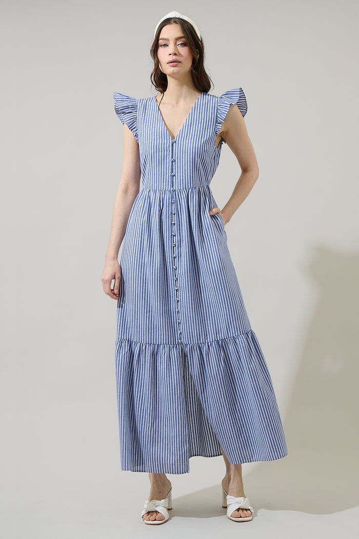 Sandy Striped Evianna Flutter Maxi Dress