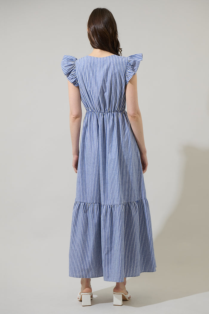 Sandy Striped Evianna Flutter Maxi Dress