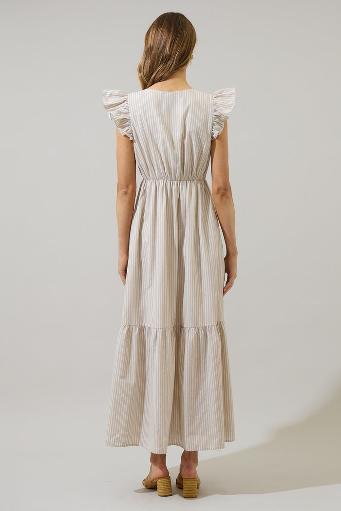 Sandy Striped Evianna Flutter Maxi Dress