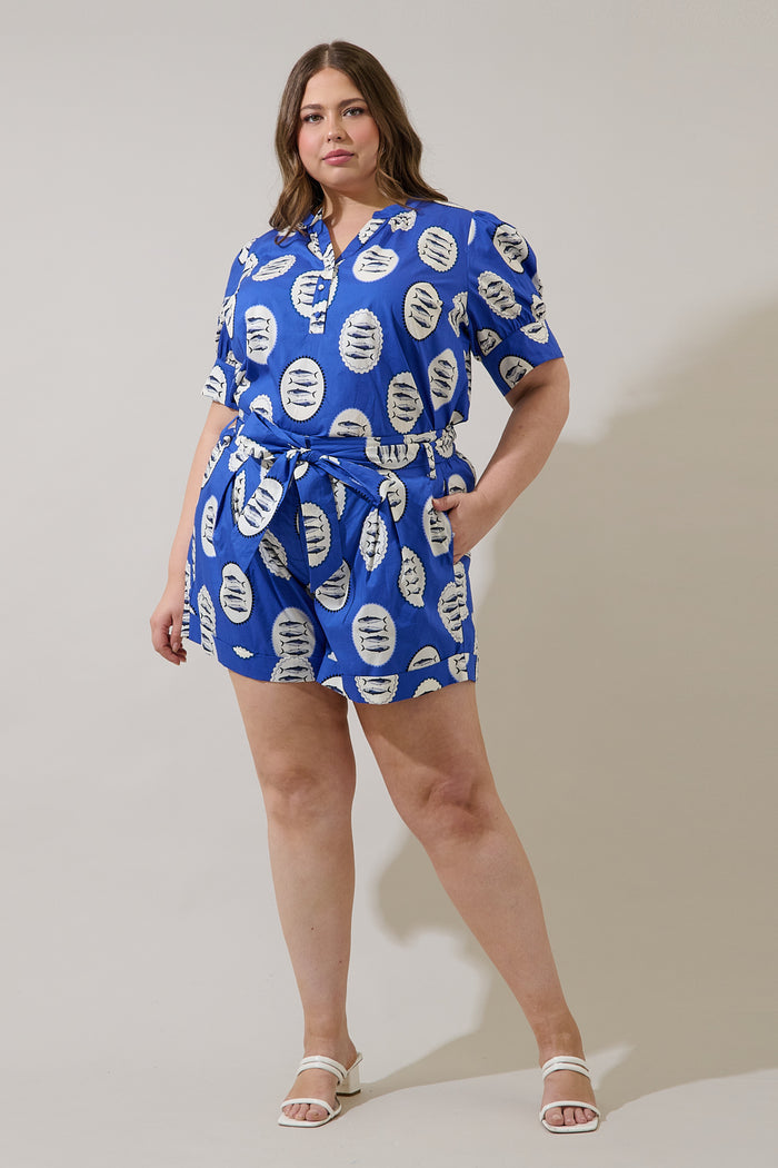 Sardine Sea Rosio Button Split Neck Top Curve