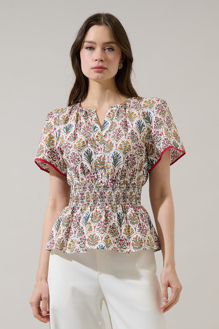 Sarina Smocked Peplum Top Kathy Floral