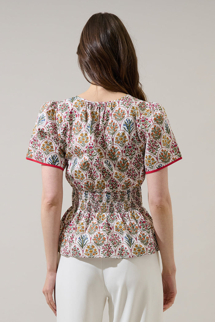Sarina Smocked Peplum Top Kathy Floral