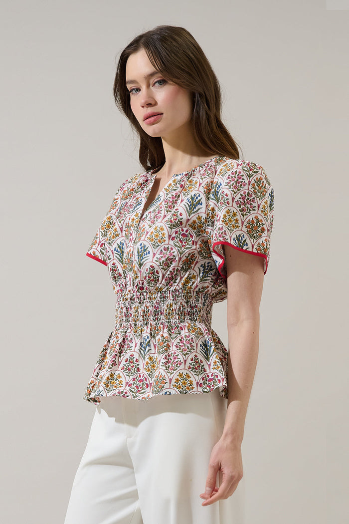 Sarina Smocked Peplum Top Kathy Floral
