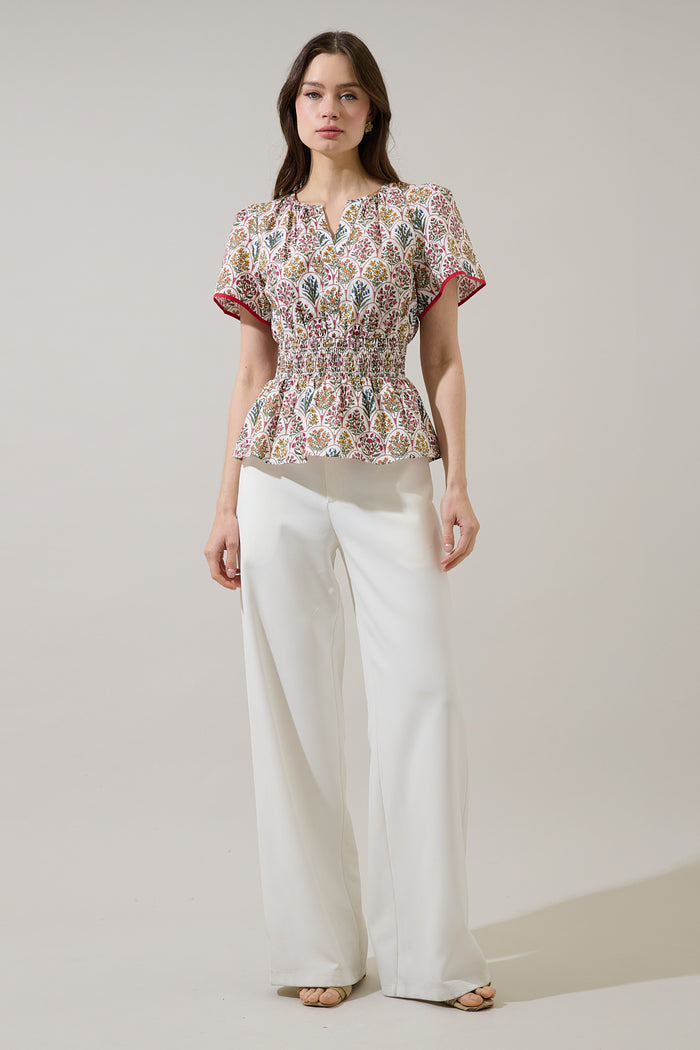 Sarina Smocked Peplum Top Kathy Floral