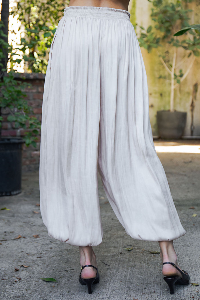 Satin Smocked Waist Ballon Pants - CHAMPAGNE