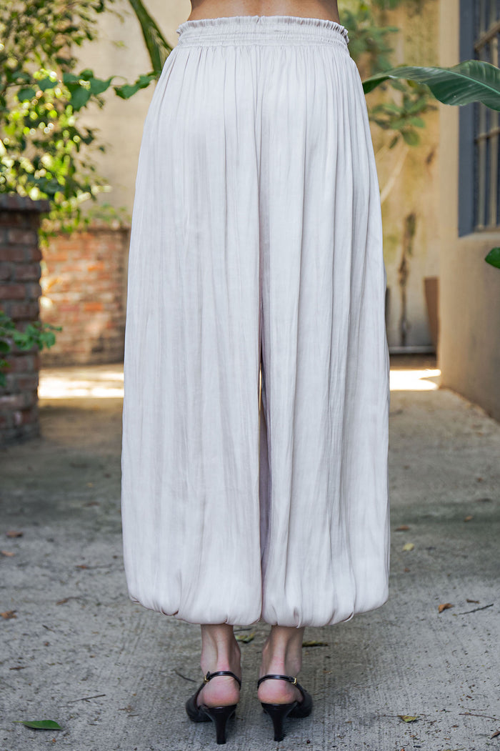 Satin Smocked Waist Ballon Pants - CHAMPAGNE