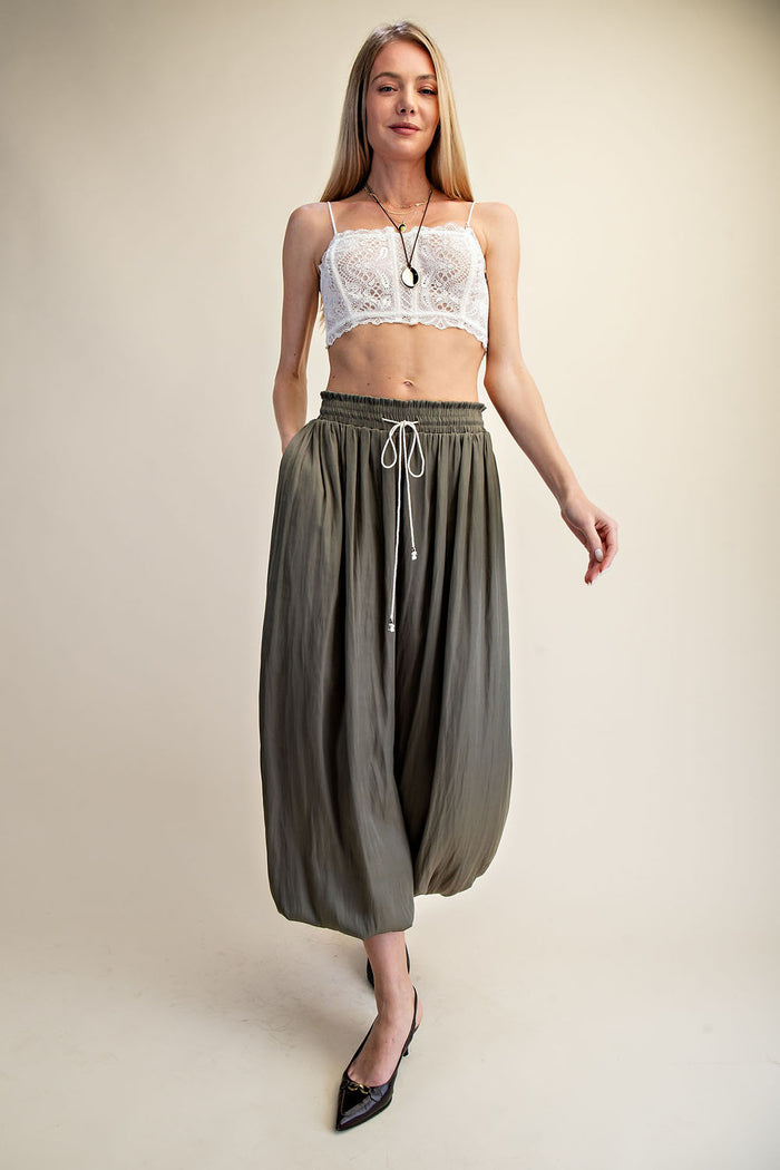 Satin Smocked Waist Ballon Pants - CHAMPAGNE