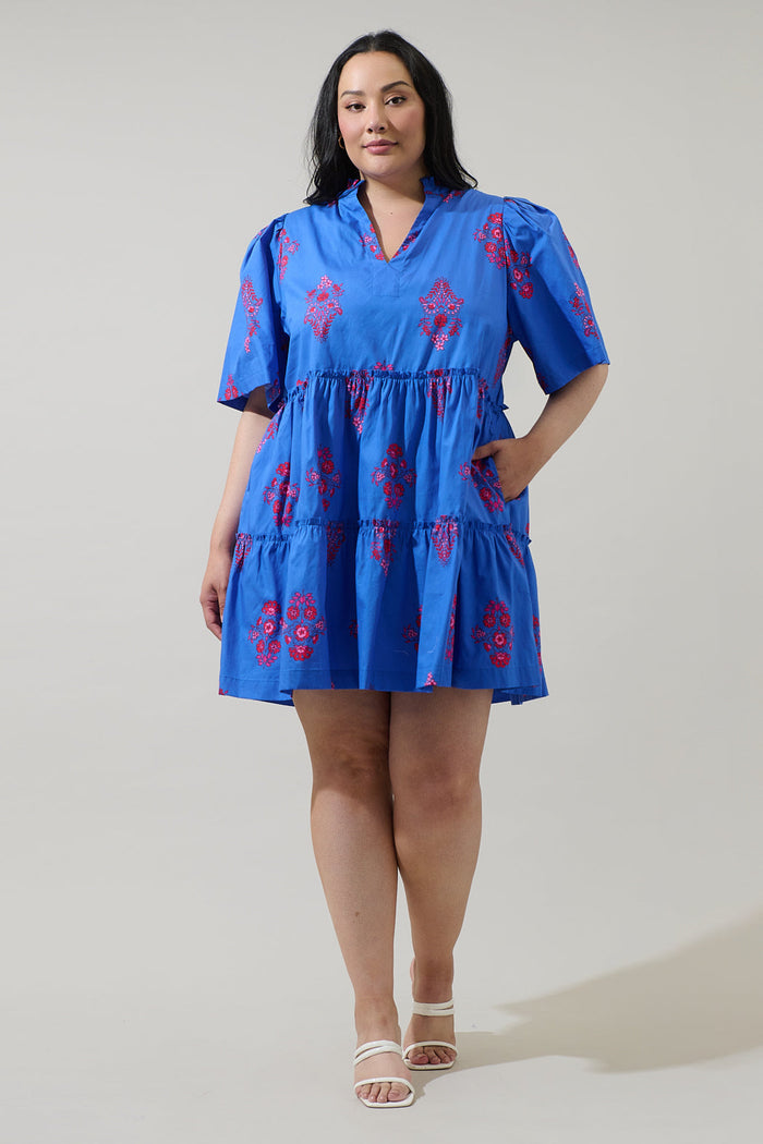 Shayna Floral Dixie Split Neck Shift Dress Curve