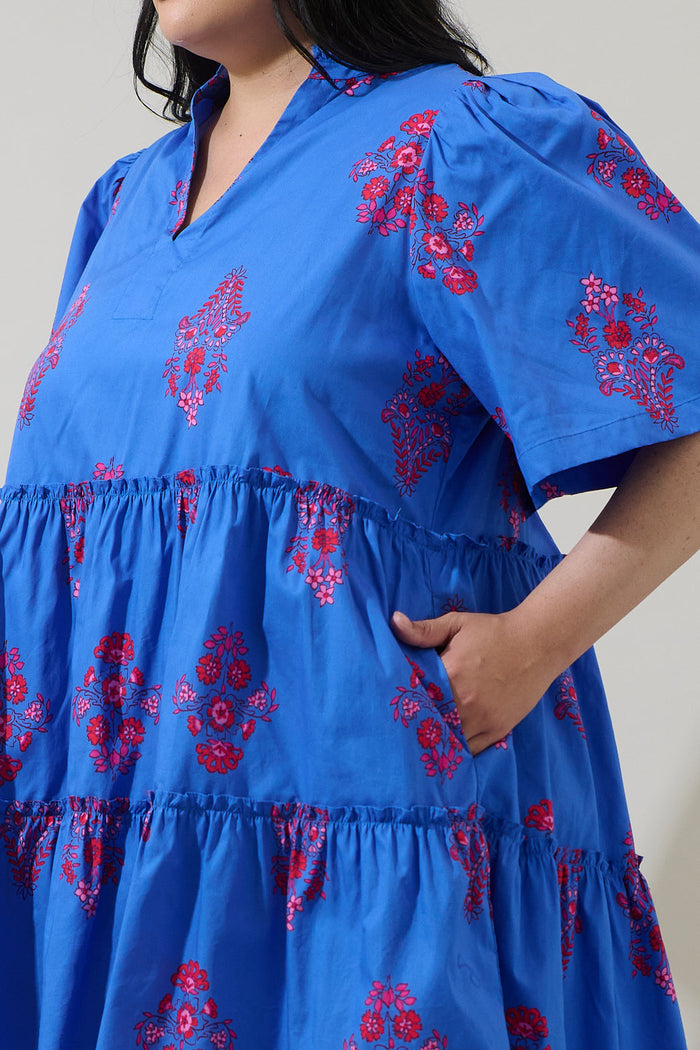 Shayna Floral Dixie Split Neck Shift Dress Curve