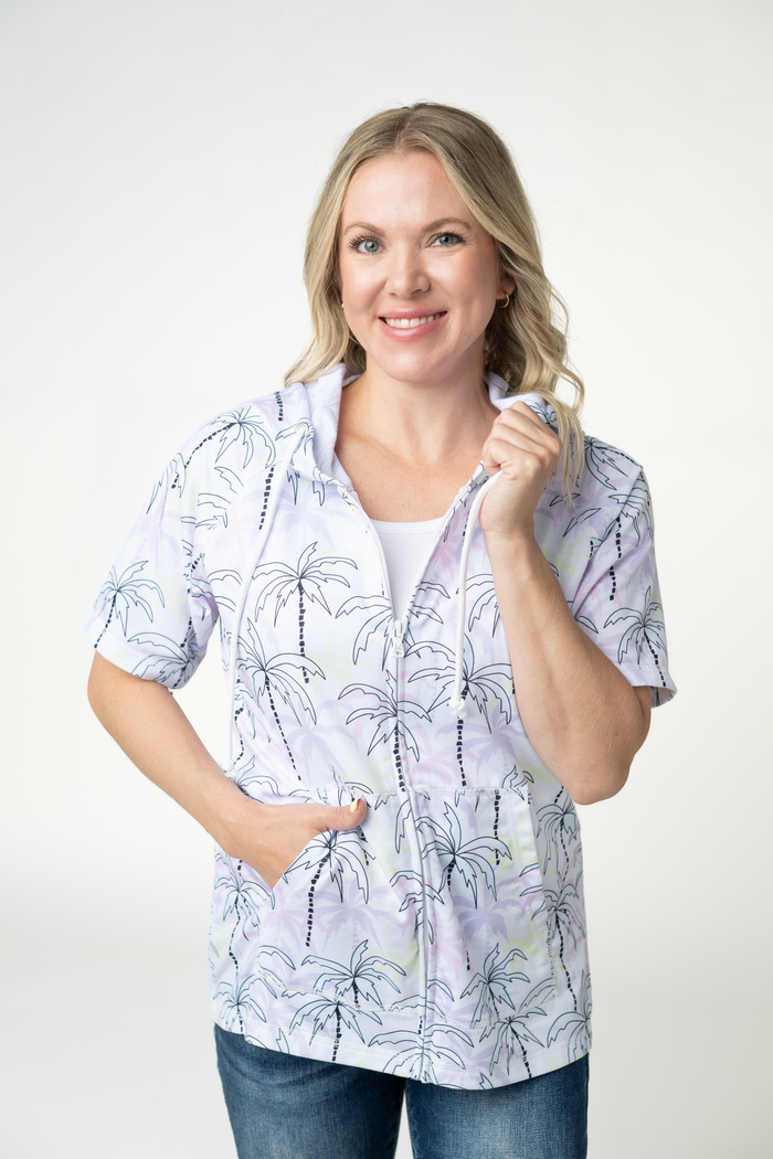 Short Sleeve Hoodie - Neon Palm Trees by Michelle Mae