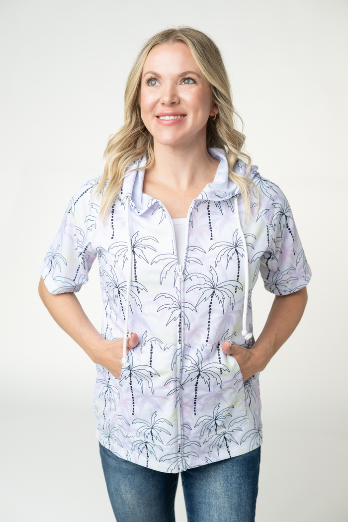 Short Sleeve Hoodie - Neon Palm Trees by Michelle Mae