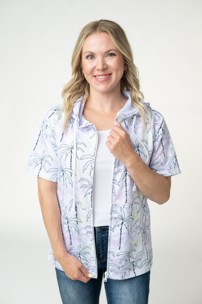 Short Sleeve Hoodie - Neon Palm Trees by Michelle Mae