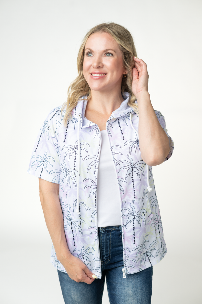 Short Sleeve Hoodie - Neon Palm Trees by Michelle Mae