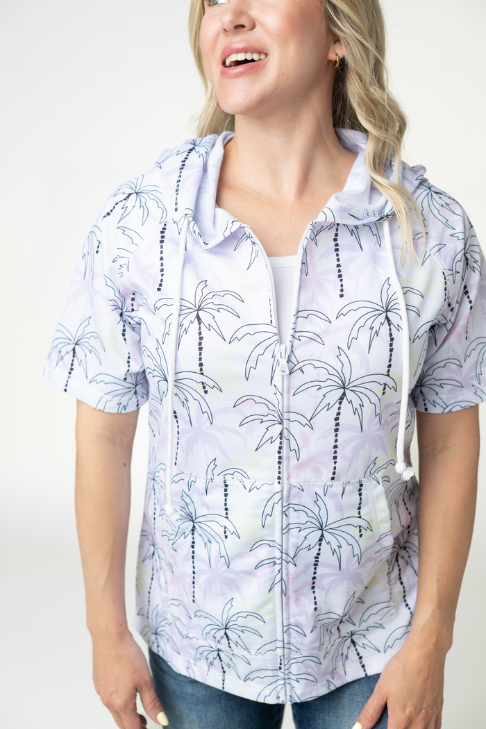 Short Sleeve Hoodie - Neon Palm Trees by Michelle Mae