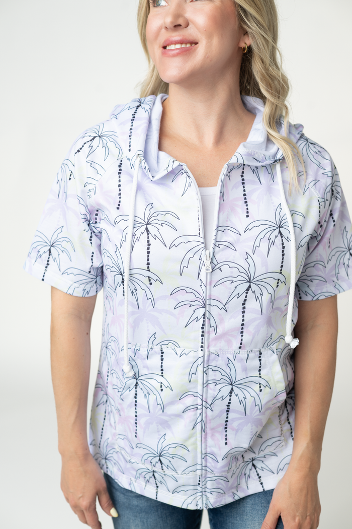 Short Sleeve Hoodie - Neon Palm Trees by Michelle Mae