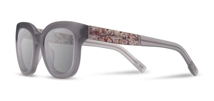 Gray mixed-material square sunglasses with smoke polarized lenses and patterned temples by Shwood.