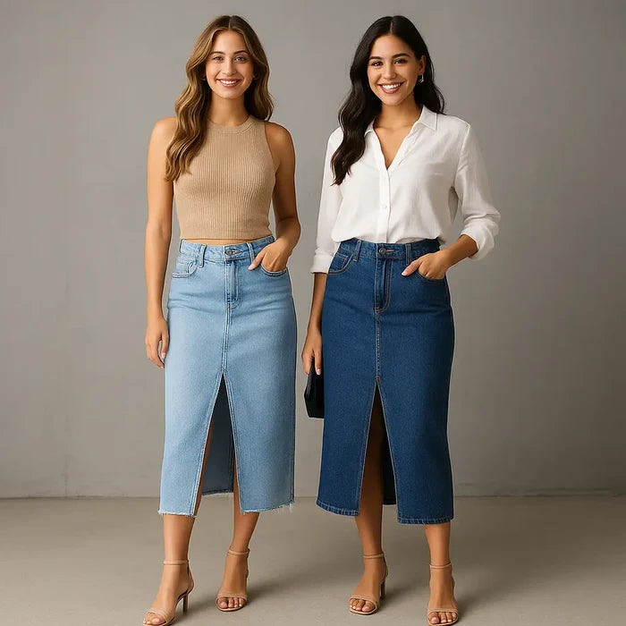 Slimming Denim Skirt for Women-A-Line Fit, Light Blue