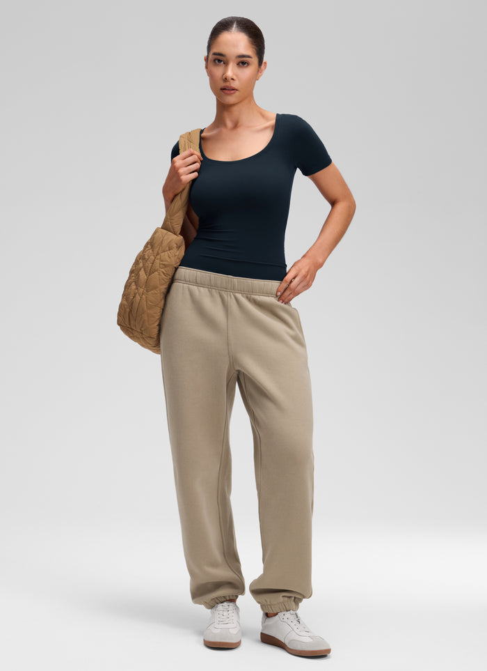 CRZ YOGA Women's Softembrace Casual U Neck Tight Fit Short Sleeve True Navy