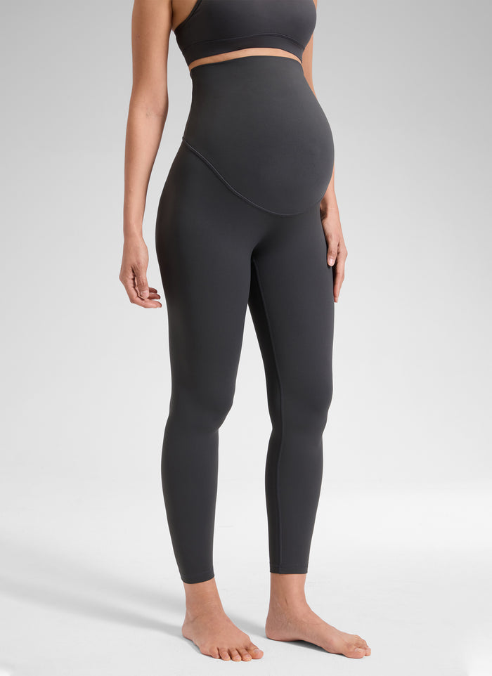CRZ YOGA Women's Softretch Maternity Yoga No Front Seam Legging 25'' Mysterious Grey