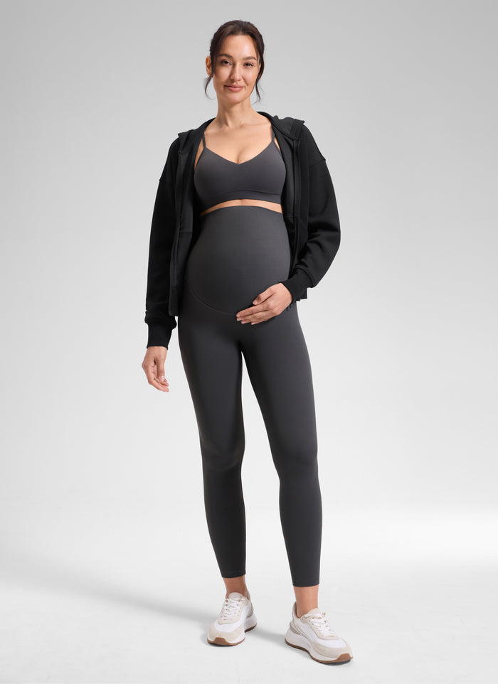 CRZ YOGA Women's Softretch Maternity Yoga No Front Seam Legging 25'' Mysterious Grey