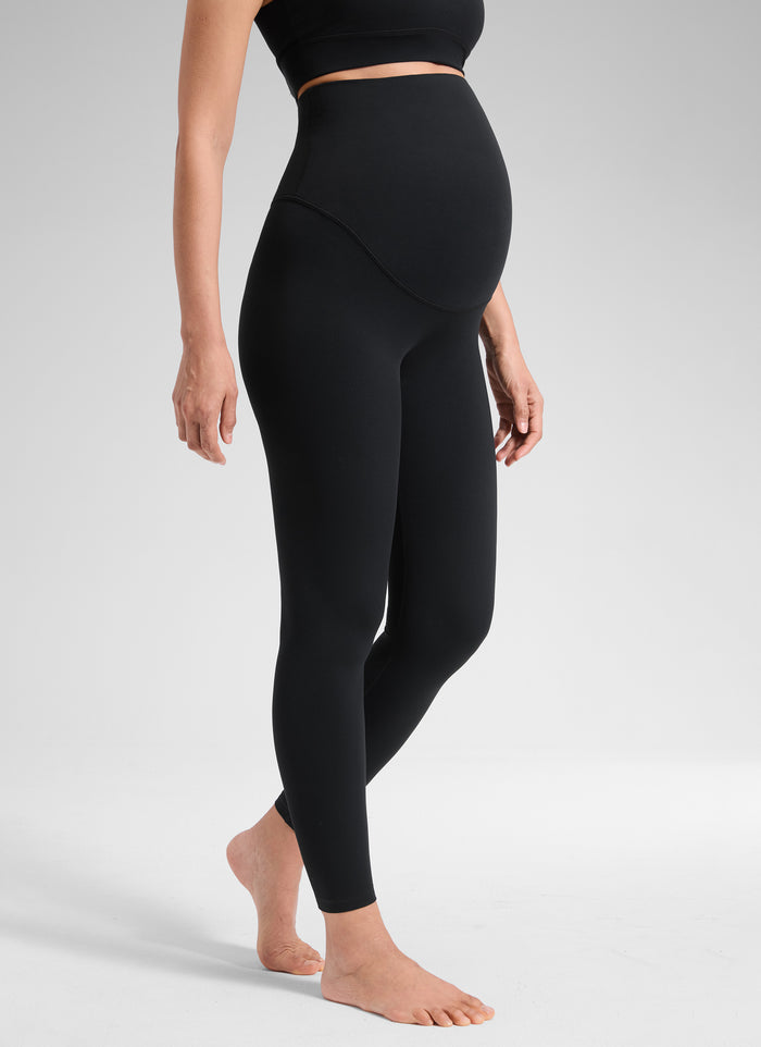 CRZ YOGA Women's Softretch Maternity Yoga No Front Seam Legging 25'' Black