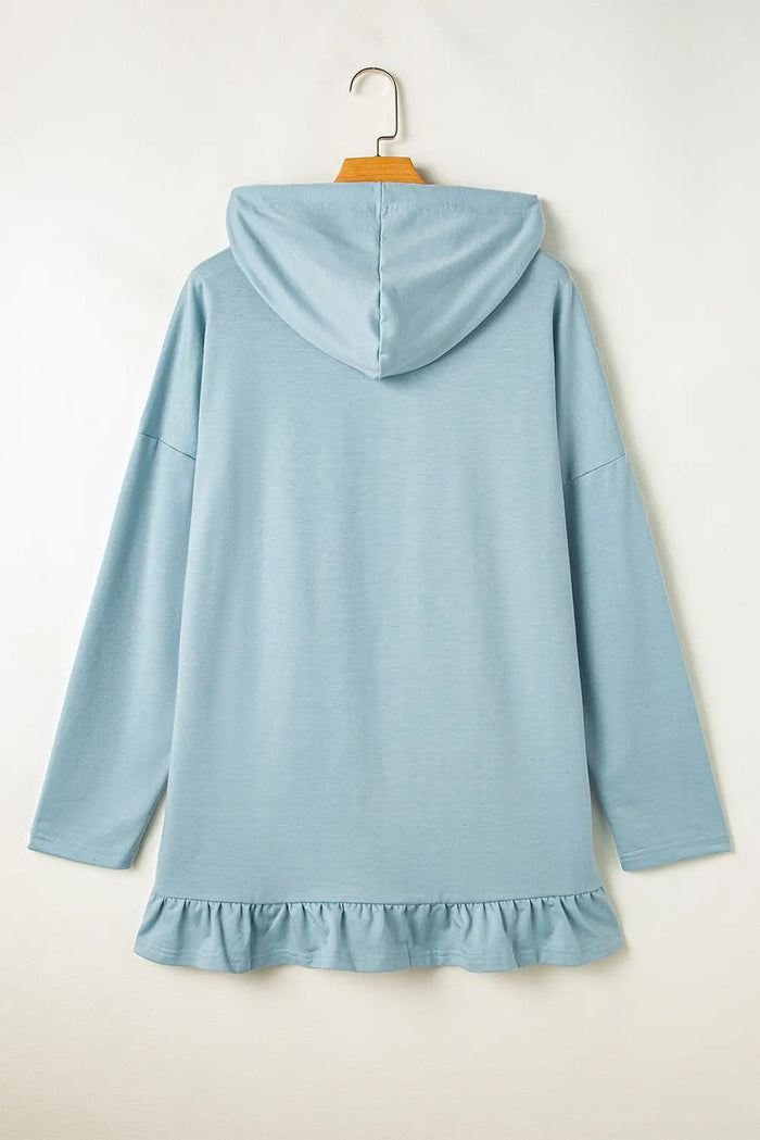 Shop Solid Colour Ruffled Hem Loose Fit Tunic Hoodie at eAura