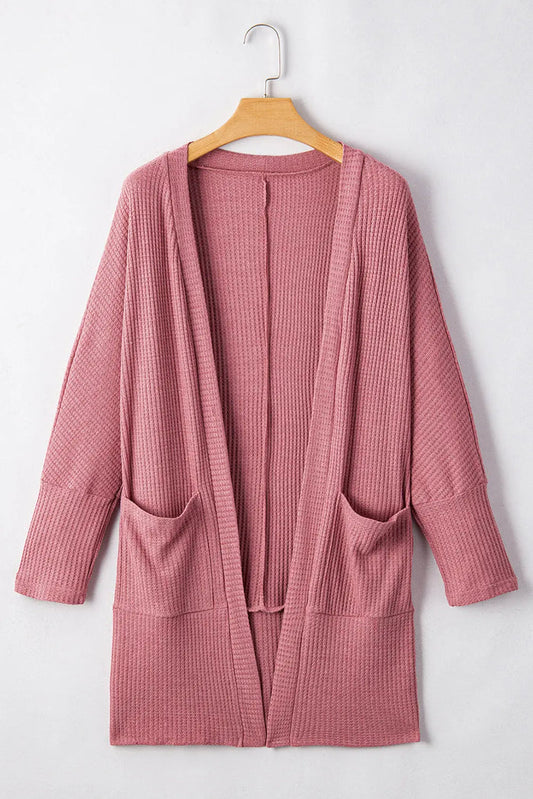 Shop Solid Colour Waffle Knit Cardigan with Pocket at eAura
