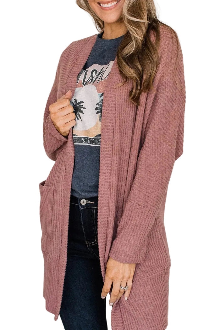 Shop Solid Colour Waffle Knit Cardigan with Pocket at eAura