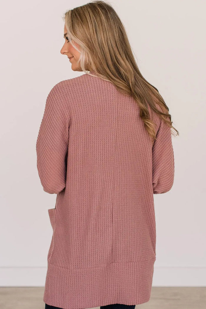 Shop Solid Colour Waffle Knit Cardigan with Pocket at eAura