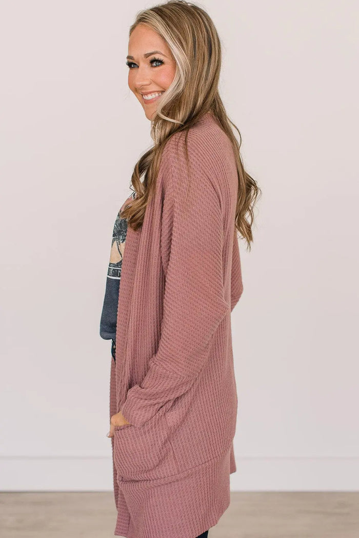Shop Solid Colour Waffle Knit Cardigan with Pocket at eAura