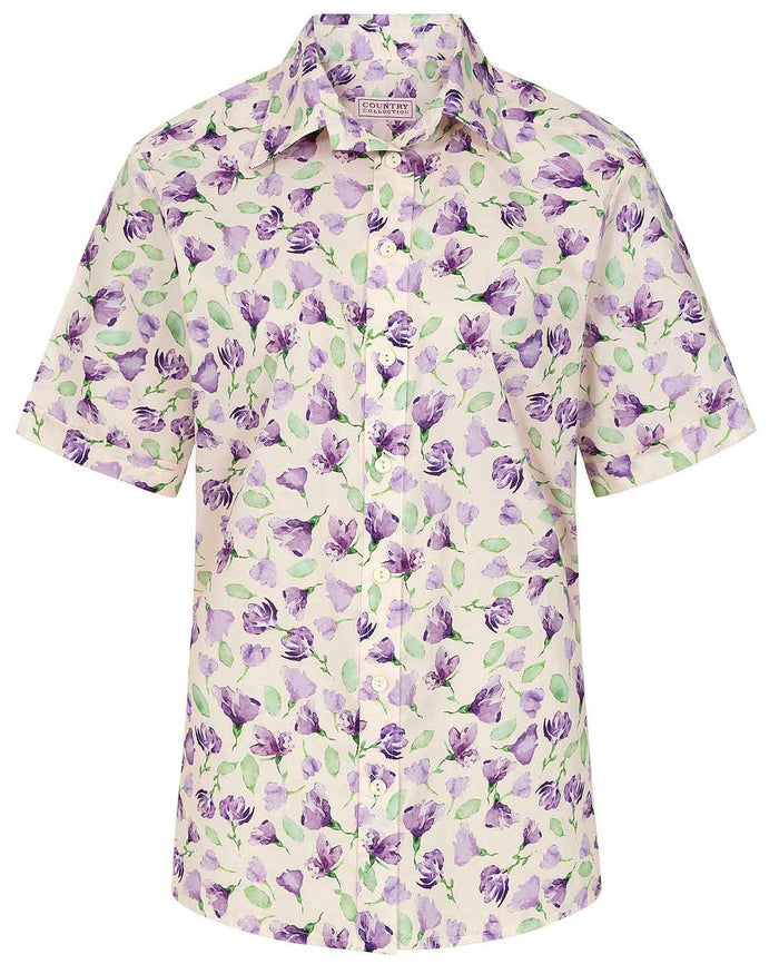 Sophia Floral Pure Cotton Short Sleeve Blouse - Image 3 - The Classic Boutique