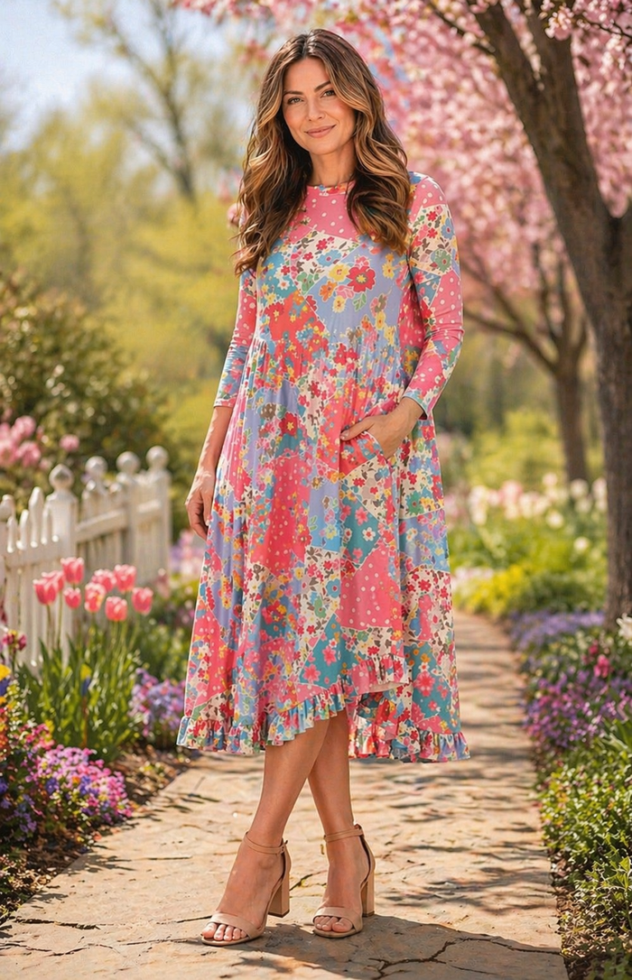 Stella Ruffle Hem Patchwork Dress