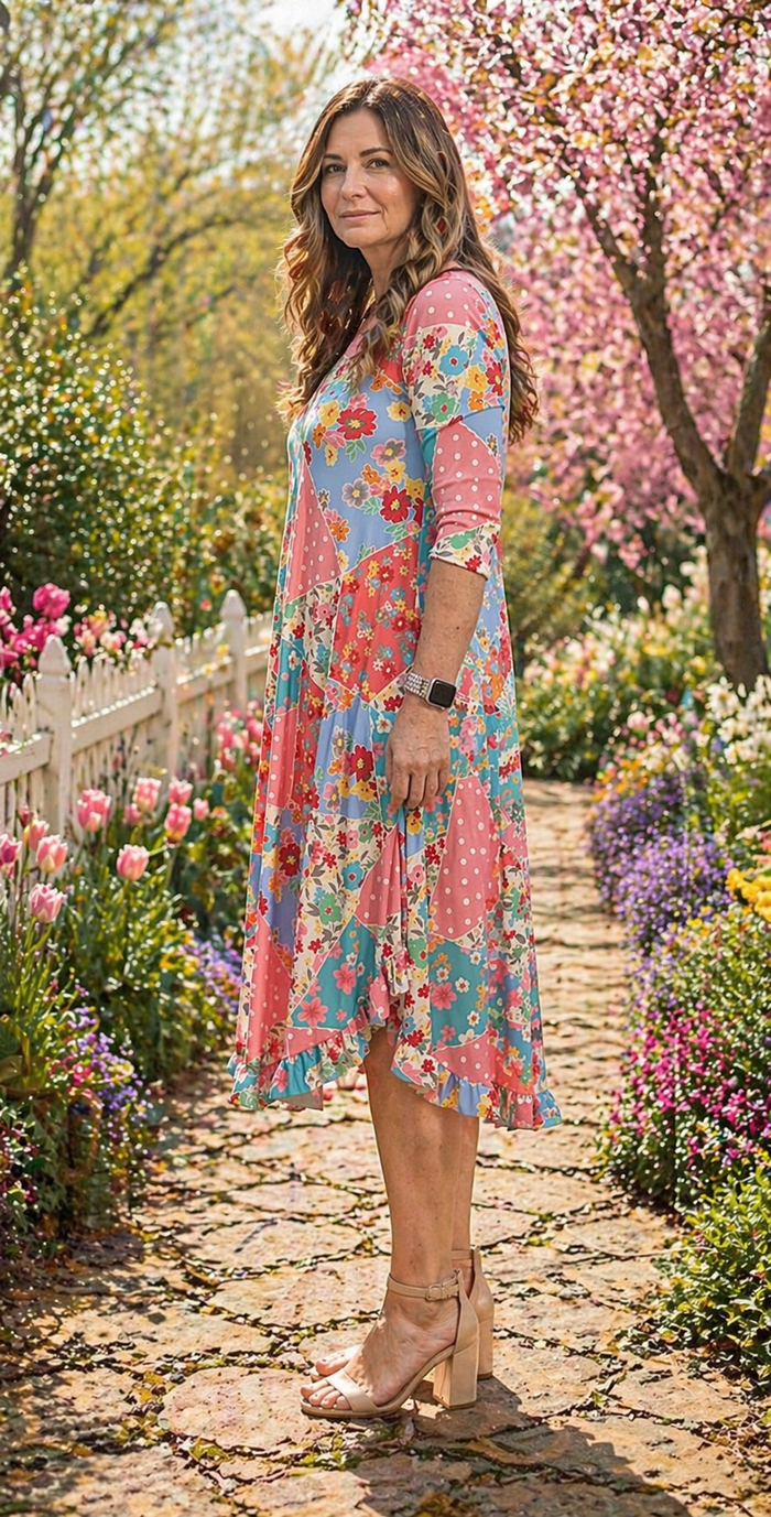 Stella Ruffle Hem Patchwork Dress