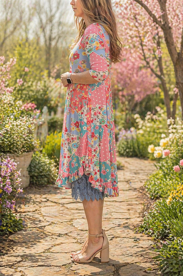 Stella Ruffle Hem Patchwork Dress