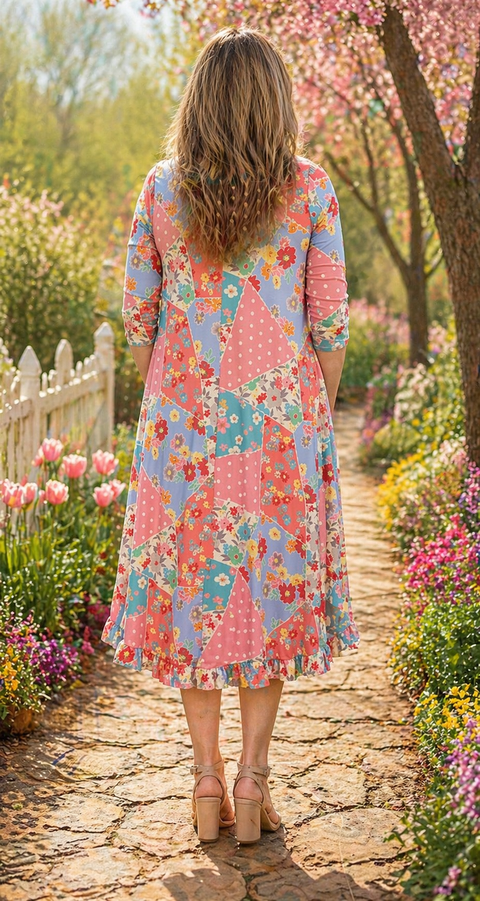 Stella Ruffle Hem Patchwork Dress