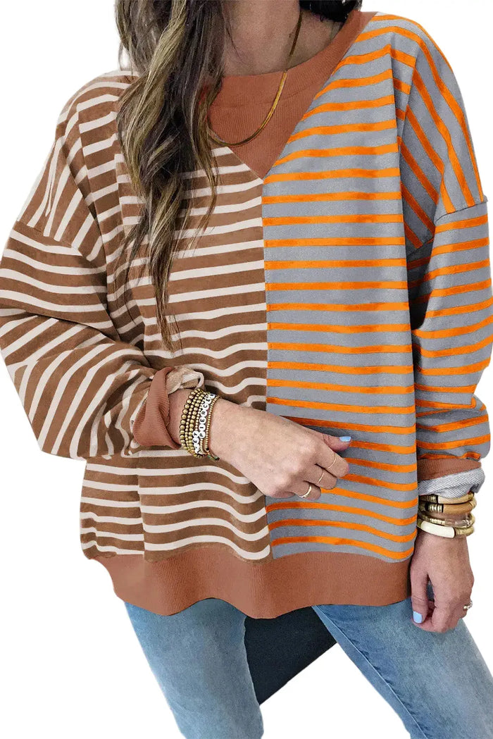 Shop Striped Colourblock Drop Shoulder Oversize Sweatshirt at eAura
