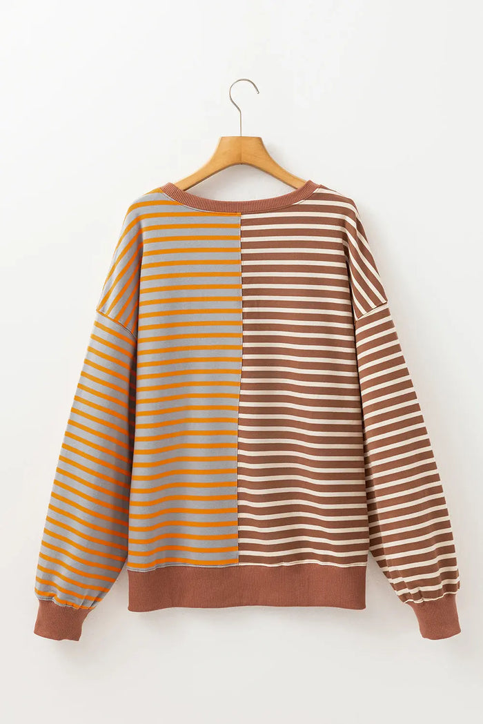 Shop Striped Colourblock Drop Shoulder Oversize Sweatshirt at eAura