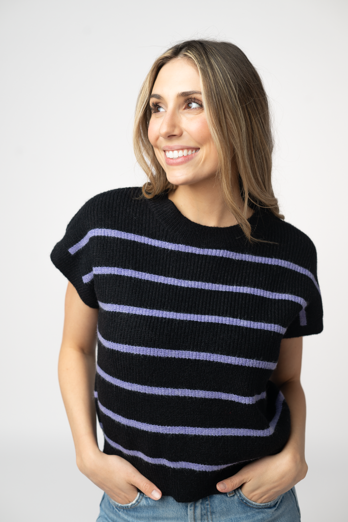 Striped Sweater Top - Black and Purple by Michelle Mae