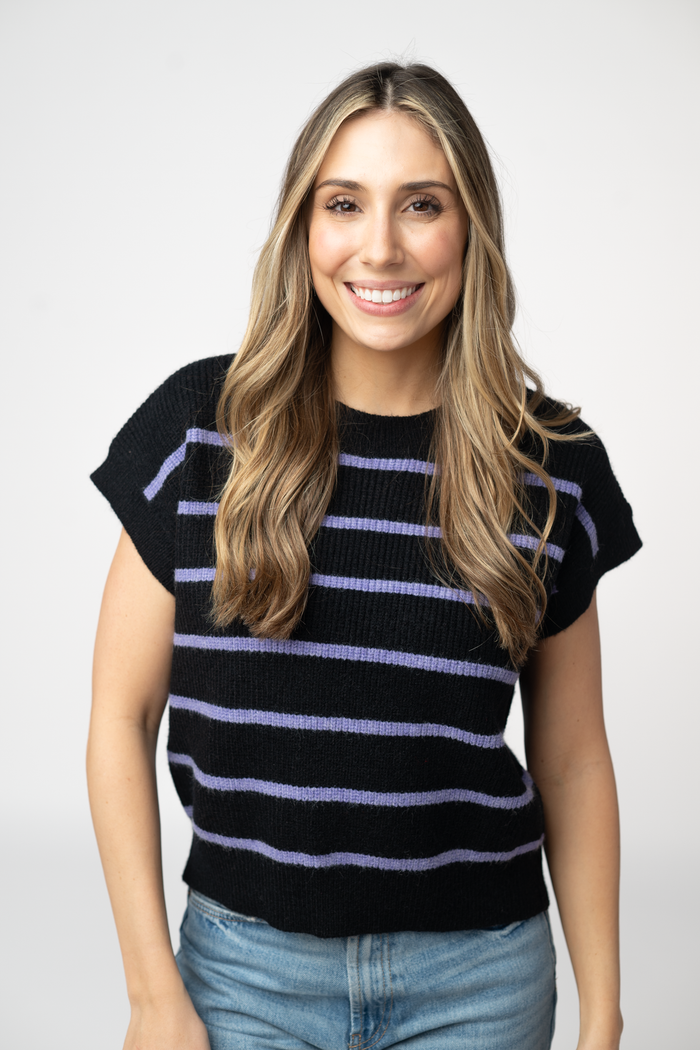 Striped Sweater Top - Black and Purple by Michelle Mae