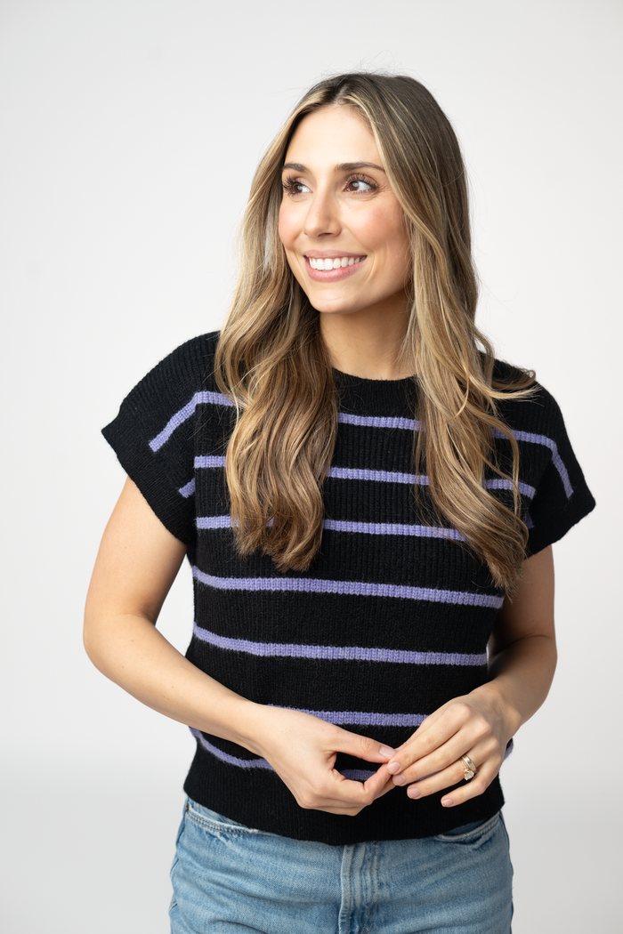 Striped Sweater Top - Black and Purple by Michelle Mae
