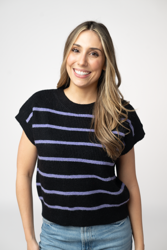 Striped Sweater Top - Black and Purple by Michelle Mae