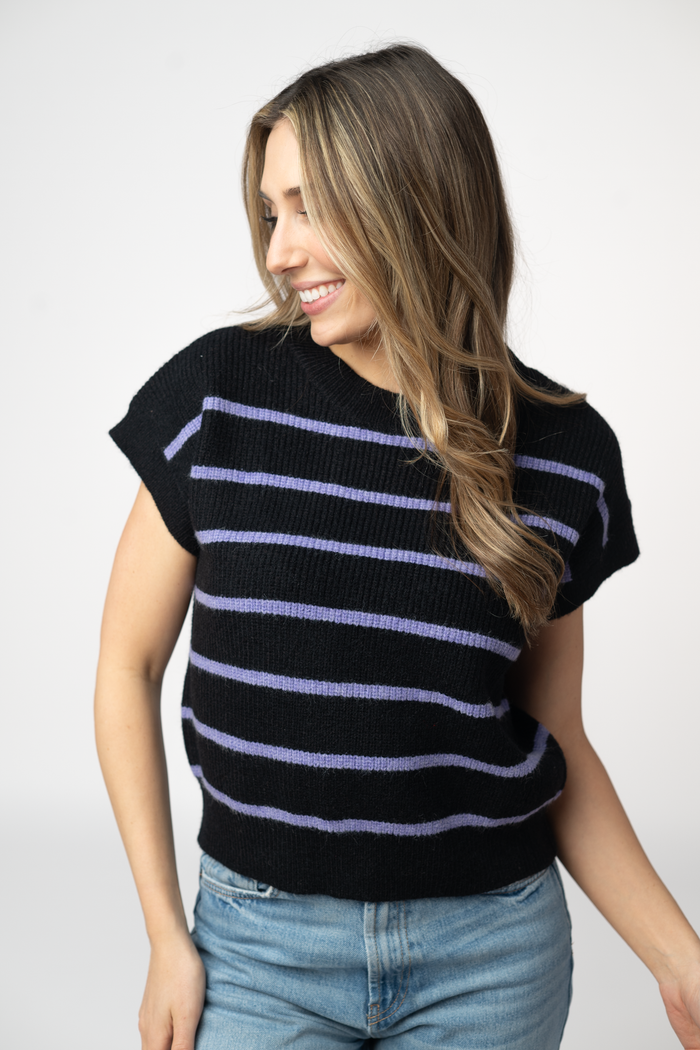 Striped Sweater Top - Black and Purple by Michelle Mae