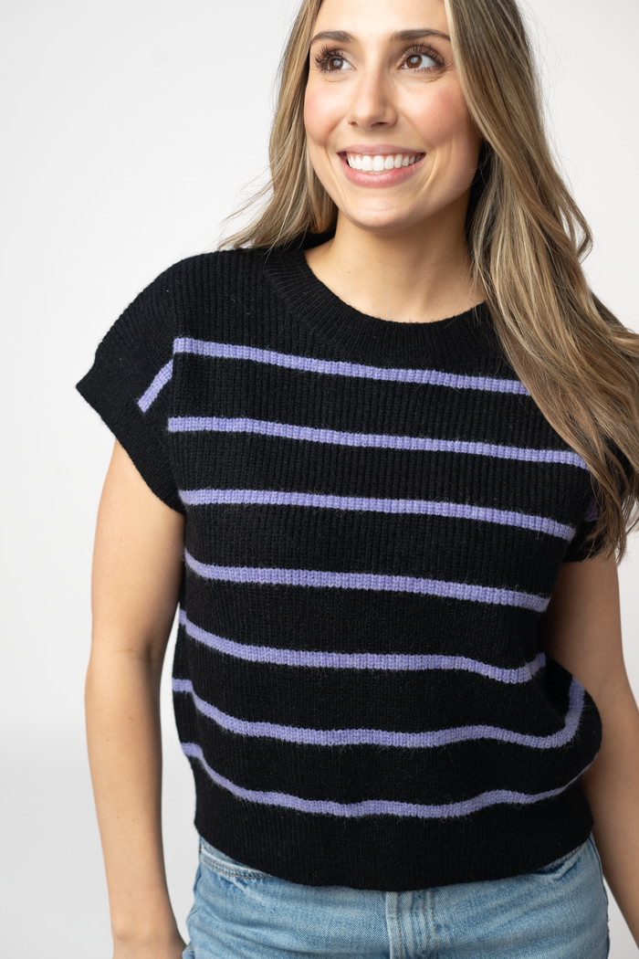 Striped Sweater Top - Black and Purple by Michelle Mae