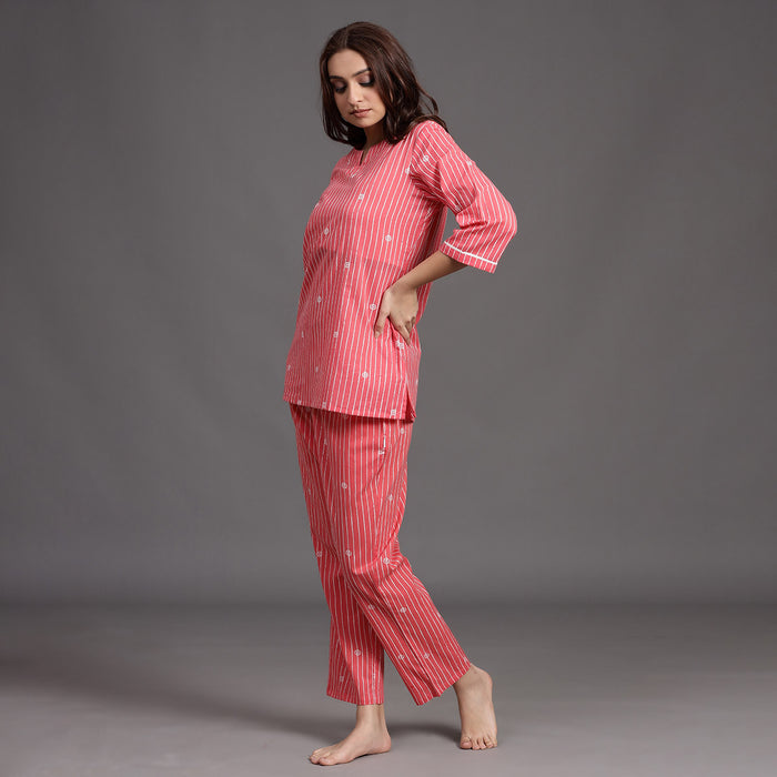 Stroked Rings on Pink Cotton Loungewear Top Set